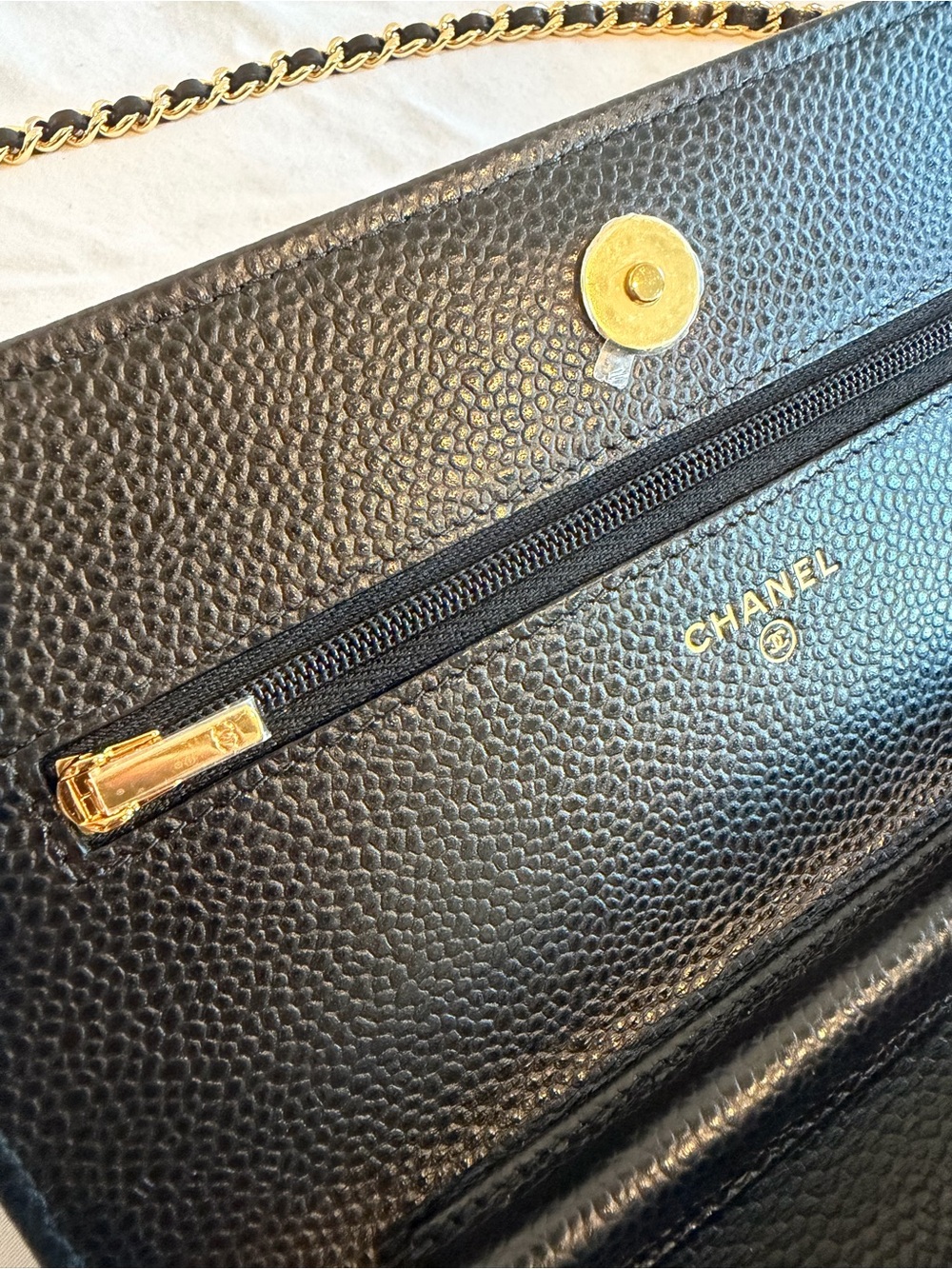 βSOLDβ CHANEL Black Quilted Caviar Leather Wallet On Chain with Gold Hardware - Picture 8 of 12